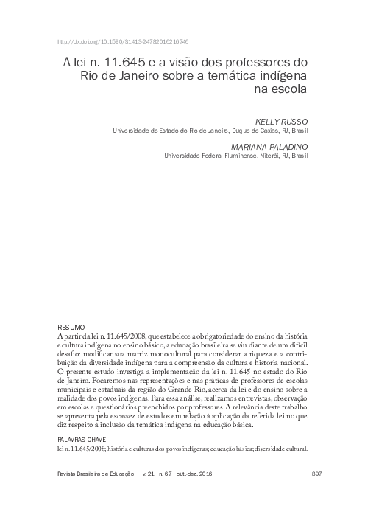 A lei n. 11.645 e a visão dos professores do Rio de Janeiro sobre a temática indígena na escola
