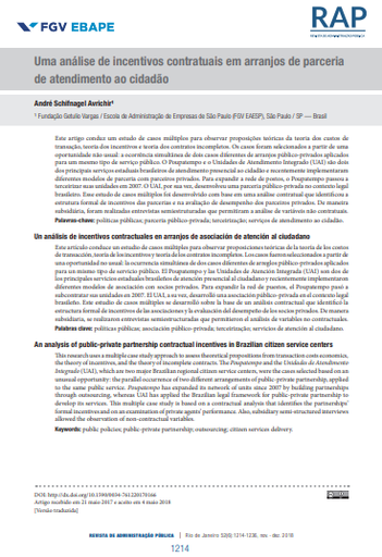 An analysis of public-private partnership contractual incentives in Brazilian citizen service centers