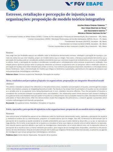 Estresse, retaliação e percepção de injustiça nas organizações: proposição de modelo teórico integrativo