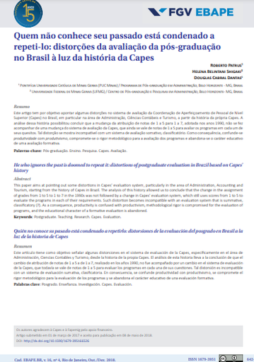 Quem não conhece seu passado está condenado a repeti-lo: distorções da avaliação da pós-graduação no Brasil à luz da história da Capes