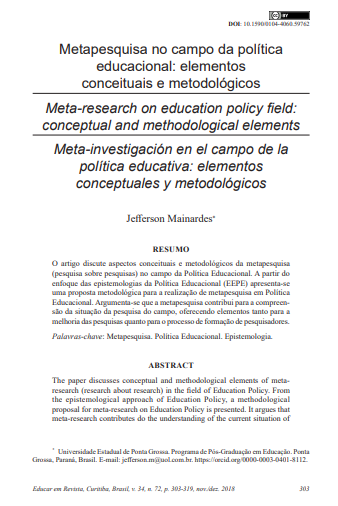 Metapesquisa no campo da política educacional: elementos conceituais e metodológicos