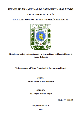 Relación de los ingresos económicos y la generación de residuos sólidos en la ciudad de Lamas