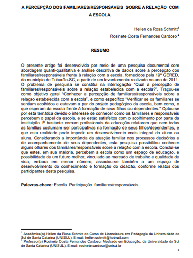 A percepção dos familiares/responsáveis sobre a relação com a escola