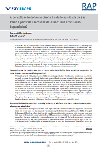 A consolidação do termo direito à cidade na cidade de São Paulo a partir das Jornadas de Junho: uma articulação hegemônica?