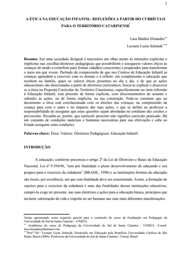 A ética na educação infantil: reflexões a partir do currículo para o território catarinense