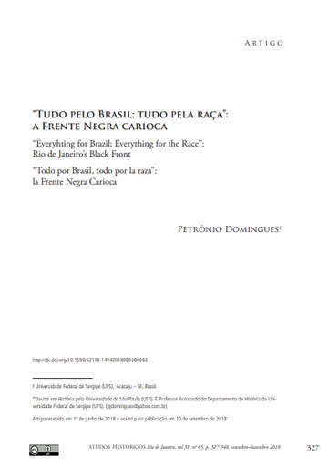 “TUDO PELO BRASIL; TUDO PELA RAÇA”: A FRENTE NEGRA CARIOCA