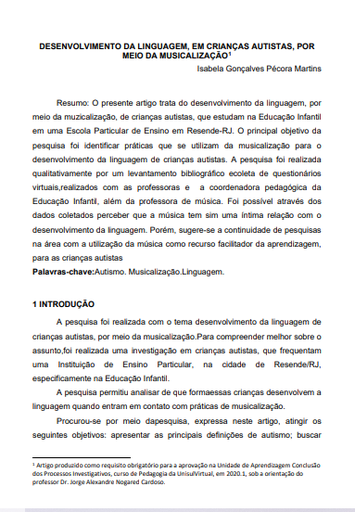 Desenvolvimento da linguagem, em crianças autistas, por meio da musicalização