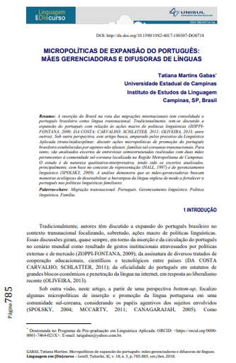 MICROPOLÍTICAS DE EXPANSÃO DO PORTUGUÊS: MÃES GERENCIADORAS E DIFUSORAS DE LÍNGUAS