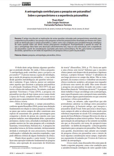 A antropologia contribui para a pesquisa em psicanálise? Sobre o perspectivismo e a experiência psicanalítica