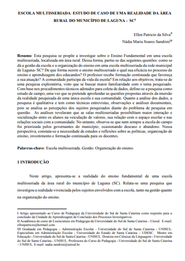Escola multisseriada: estudo de caso de uma realidade da área rural do município de Laguna - SC