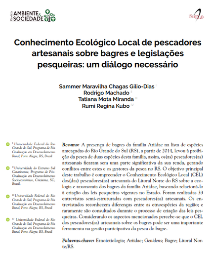 Conhecimento Ecológico Local de pescadores artesanais sobre bagres e legislações pesqueiras: um diálogo necessário