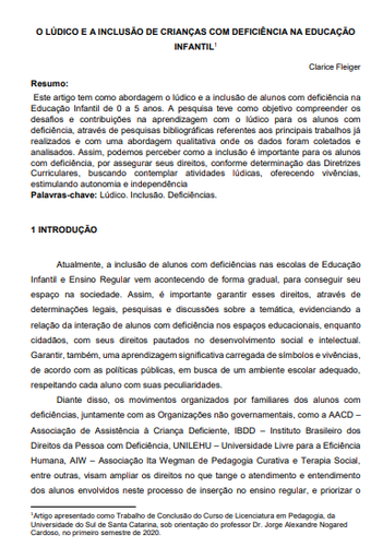 O lúdico e a inclusão de crianças com deficiência na educação infantil