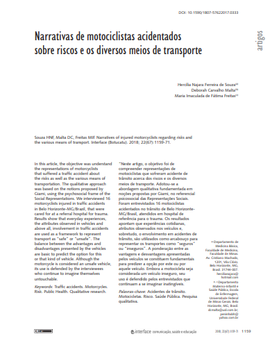 Narrativas de motociclistas acidentados sobre riscos e os diversos meios de transporte