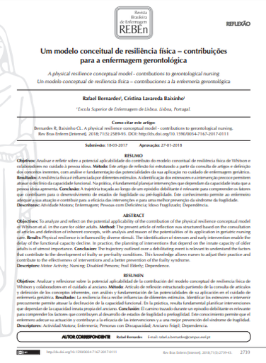 A physical resilience conceptual model – contributions to gerontological nursing