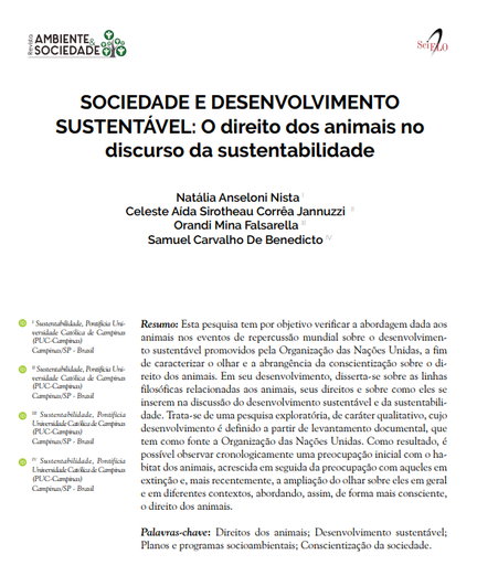 SOCIEDADE E DESENVOLVIMENTO SUSTENTÁVEL: O direito dos animais no discurso da sustentabilidade