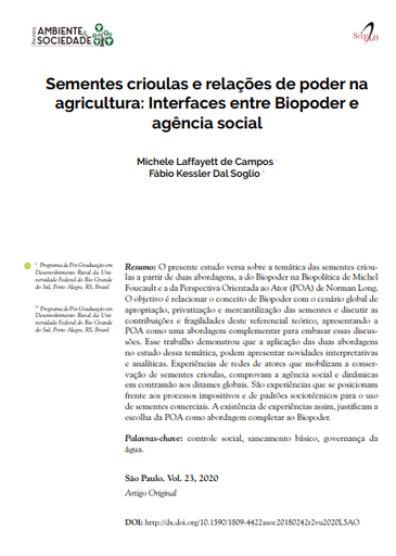 Sementes crioulas e relações de poder na agricultura: Interfaces entre Biopoder e agência social