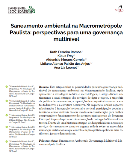 Saneamento ambiental na Macrometrópole Paulista: perspectivas para uma governança multinível