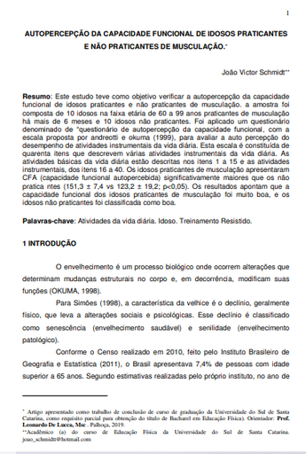 Autopercepção da capacidade funcional de idosos praticantes e não praticantes de musculação