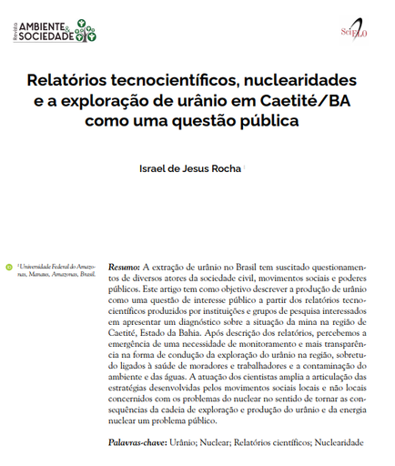 Relatórios tecnocientíficos, nuclearidades e a exploração de urânio em Caetité/BA como uma questão pública