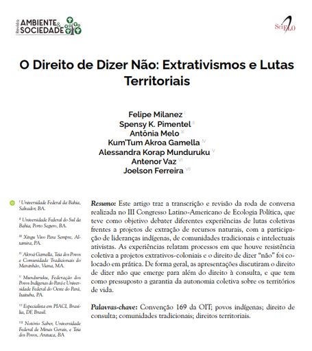 O Direito de Dizer Não: Extrativismos e Lutas Territoriais