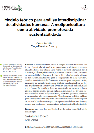 Modelo teórico para análise interdisciplinar de atividades humanas: A meliponicultura como atividade promotora da sustentabilidade