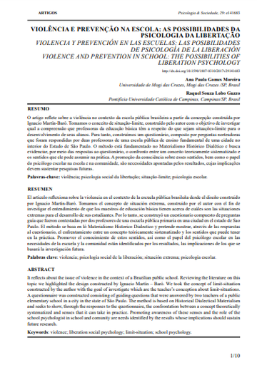 VIOLÊNCIA E PREVENÇÃO NA ESCOLA: AS POSSIBILIDADES DA PSICOLOGIA DA LIBERTAÇÃO