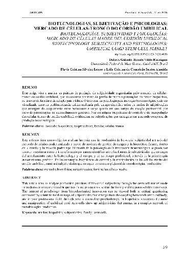 BIOTECNOLOGIAS, SUBJETIVAÇÃO E PSICOLOGIAS: MERCADO DE CÉLULAS-TRONCO DO CORDÃO UMBILICAL