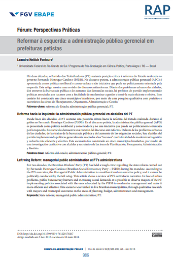 Reformar à esquerda: a administração pública gerencial em prefeituras petistas