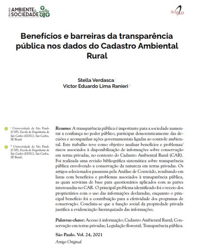 Benefícios e barreiras da transparência pública nos dados do Cadastro Ambiental Rural