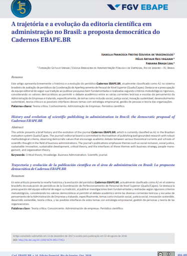 A trajetória e a evolução da editoria científica em administração no Brasil: a proposta democrática do Cadernos EBAPE.BR