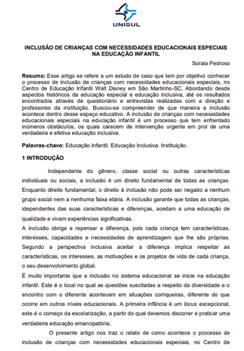 Inclusão de crianças com necessidades educacionais especiais na educação infantil