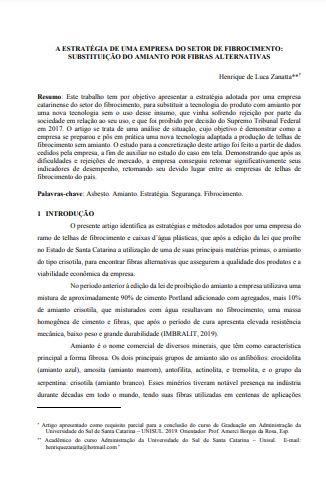 A estratégia de uma empresa do setor de fibrocimento: substituição do amianto por fibras alternativas