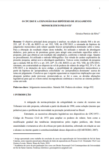 O CPC/2015 e a expansão das hipóteses de julgamento monocrático pelo STJ