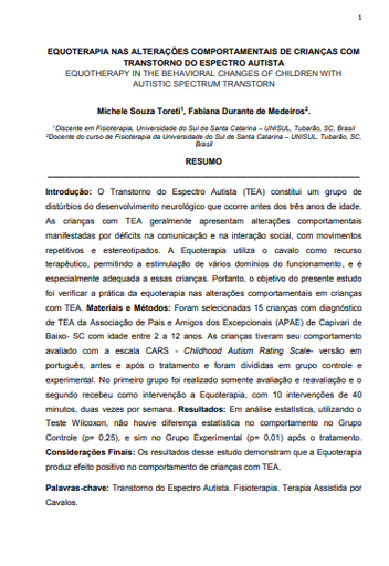 Equoterapia nas alterações comportamentais de crianças com transtorno do espectro autista