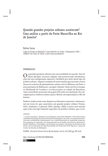 Quando grandes projetos urbanos acontecem? Uma análise a partir do Porto Maravilha no Rio de Janeiro