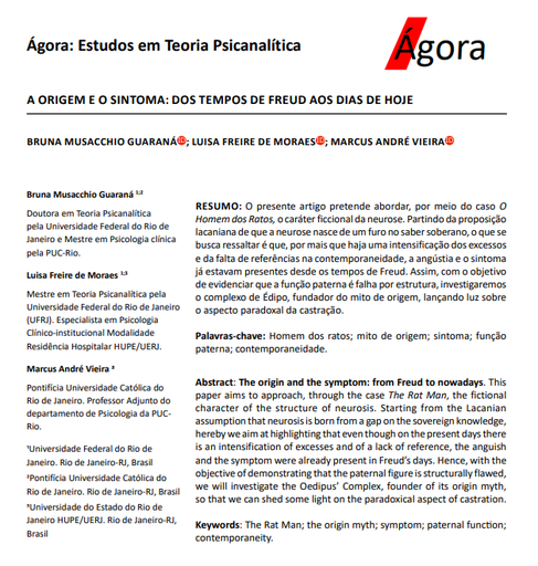 A ORIGEM E O SINTOMA: DOS TEMPOS DE FREUD AOS DIAS DE HOJE