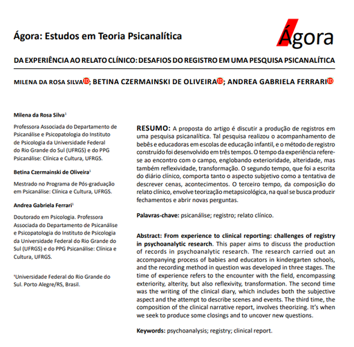 DA EXPERIÊNCIA AO RELATO CLÍNICO: DESAFIOS DO REGISTRO EM UMA PESQUISA PSICANALÍTICA