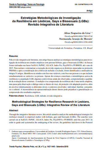 Estratégias Metodológicas de Investigação da Resiliência em Lésbicas, Gays e Bissexuais (LGBs): Revisão Integrativa de Literatura