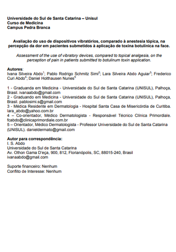 Avaliação do uso de dispositivos vibratórios, comparado à anestesia tópica, na percepção da dor em pacientes submetidos à aplicação de toxina botulínica na face
