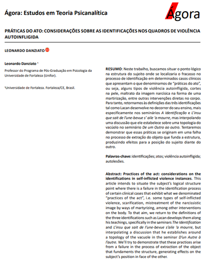 PRÁTICAS DO ATO: CONSIDERAÇÕES SOBRE AS IDENTIFICAÇÕES NOS QUADROS DE VIOLÊNCIA AUTOINFLIGIDA