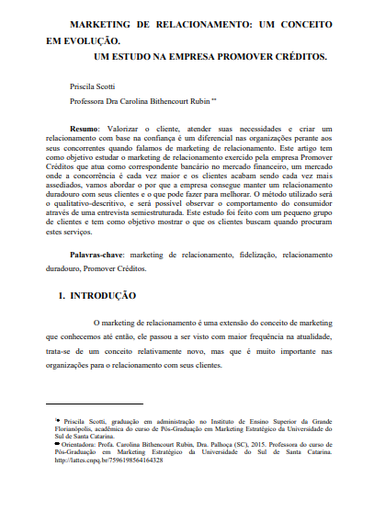 Marketing de relacionamento: um conceito em evolução: um estudo na empresa Promover Créditos