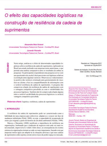 O efeito das capacidades logísticas na construção de resiliência da cadeia de suprimentos