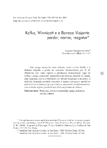 Kafka, Winnicott e a Boneca Viajante: perder, narrar, resgatar