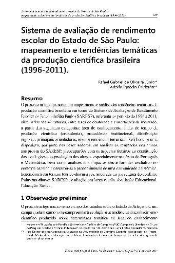 Sistema de avaliação de rendimento escolar do estado de São Paulo: mapeamento e tendências temáticas da produção científica brasileira (1996-2011)