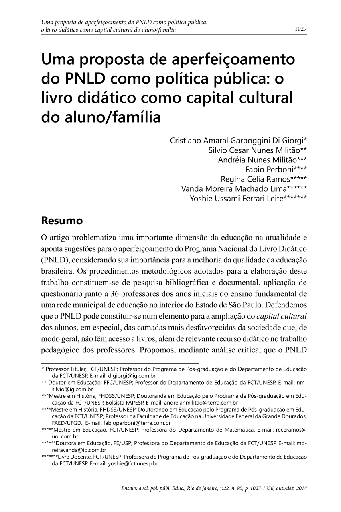 Uma proposta de aperfeiçoamento do PNLD como política pública: o livro didático como capital cultural do aluno/família