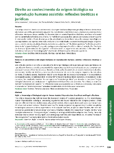 Direito ao conhecimento da origem biológica na reprodução humana assistida: reflexões bioéticas e jurídicas