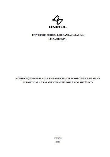 Modificação do paladar em participantes com câncer de mama submetidas a tratamento antineoplásico sistêmico