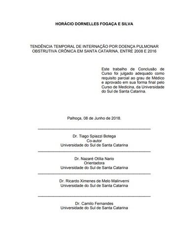 Tendência temporal de internação por doença pulmonar obstrutiva crônica em Santa Catarina, entre 2008 e 2016