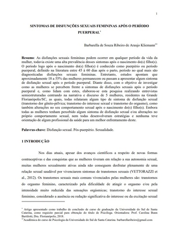 Sintomas de disfunções sexuais femininas após o período puerperal