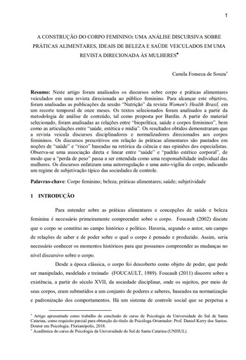 A construção do corpo feminino: uma análise discursiva sobre práticas alimentares, ideais de beleza e saúde veiculados em uma revista direcionada às mulheres